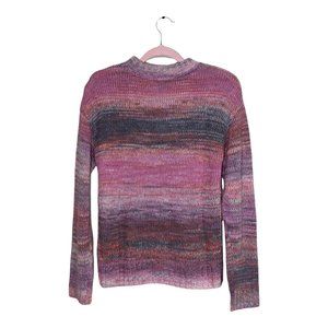 Bobeau Mauve Stripe Multi Color Crew Neck Pullover Sweater NWT Women's Size M